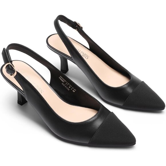 Dream Pairs Women All Black Faux Suede Pointed Toe Slingback Low Kitten Heels - Picture 4 of 7